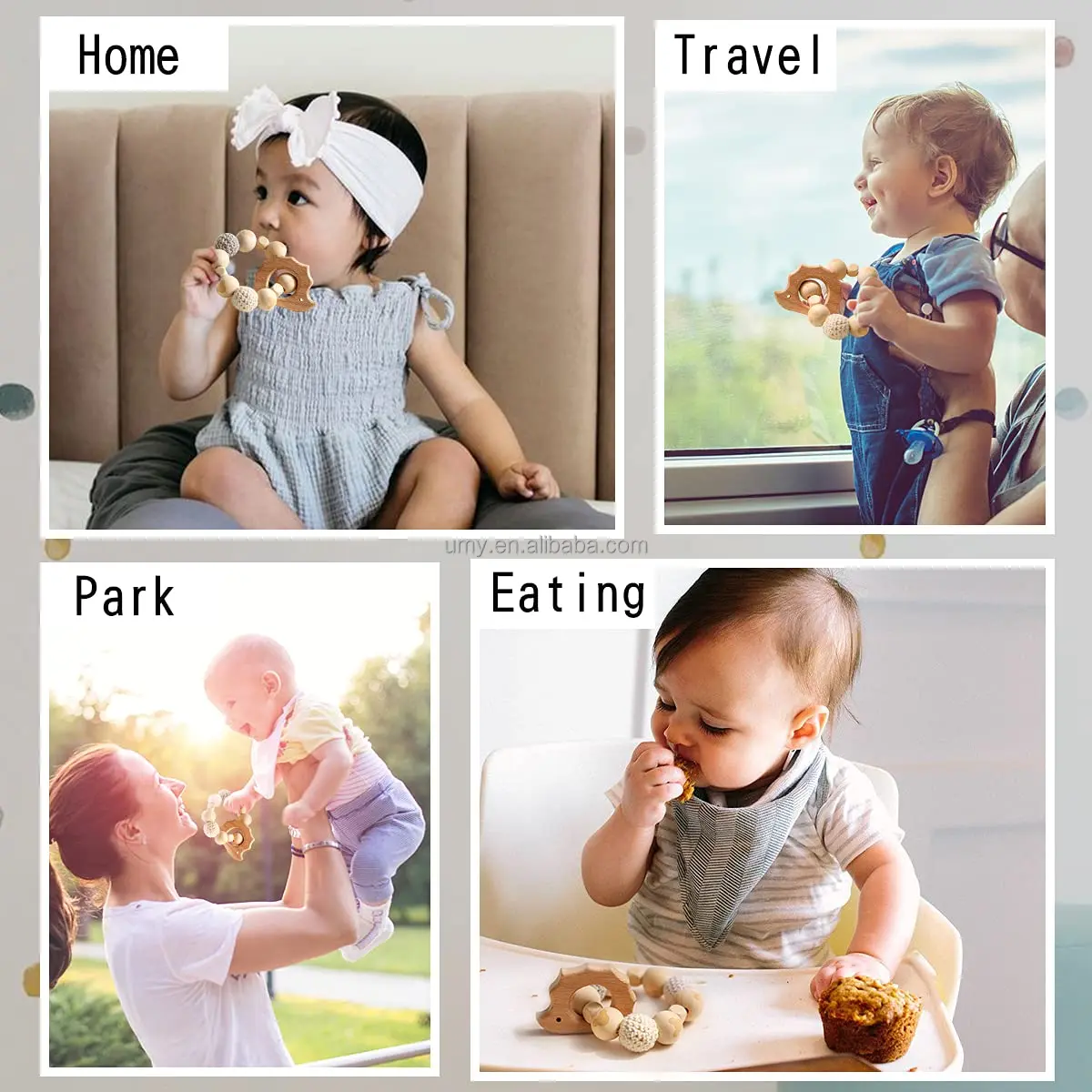 Hochet Crochet Teether Baby Teether Wood Ring Teething Toys Bpa Free Wooden Baby Teether Teething Toys for Babies 0-6 months