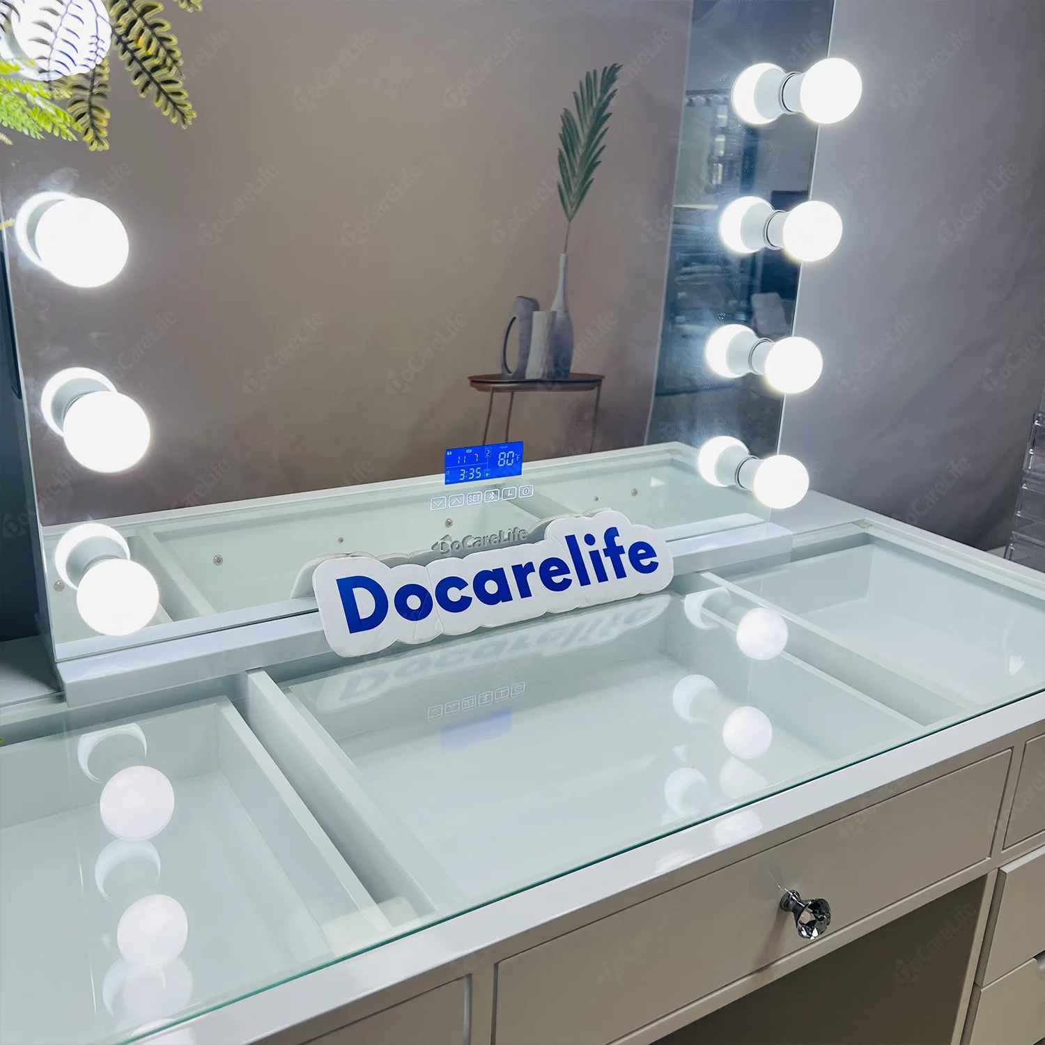 Stock on USA! Docarelife Hollywood professional MDF WOOD GLASS Makeup Table Set with Lighted Mirror