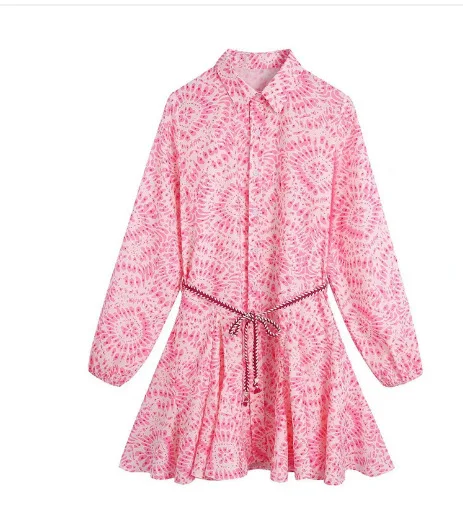 2022 Fall Floral Printed Long Sleeve Girls Mini Shirt Dresses For Women