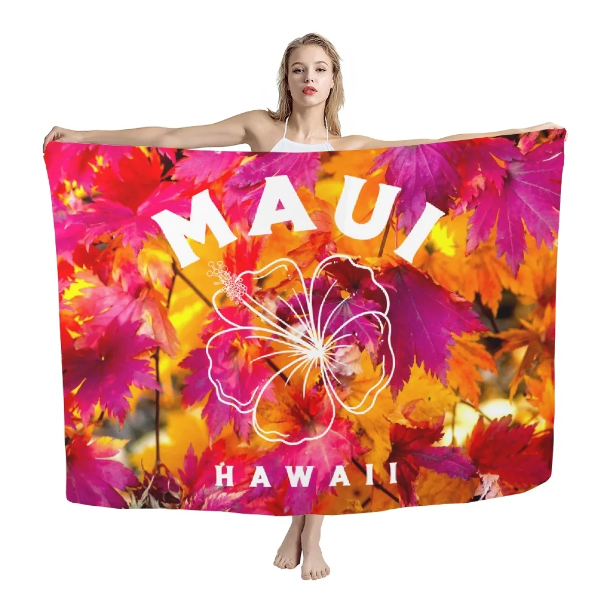 2023 summer Custom Hawaiian Flowers design  Printing Large size Blends Scarf Sarong Wholesale