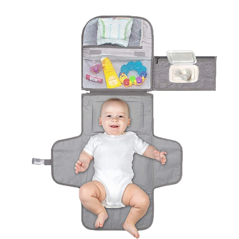 Waterproof Travel Changing Kit for Newborn Babies Portable Diaper Stackers & Caddies with Smart Wipes Pocket and Changing Pad
