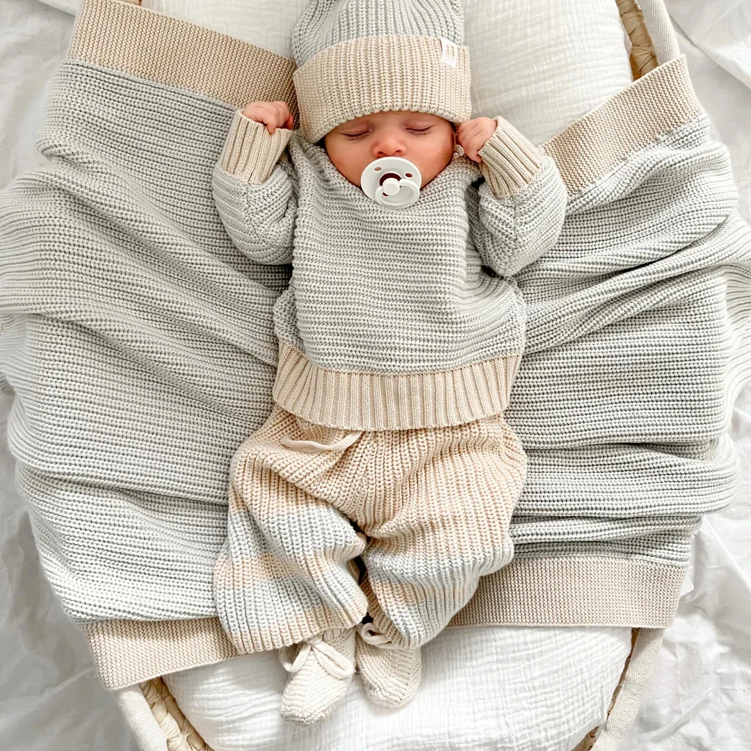 Low MOQ 2024 New Designer Chunky Plain Spring Striped 100% Organic Cotton Babi Winter Knit Baby Pants