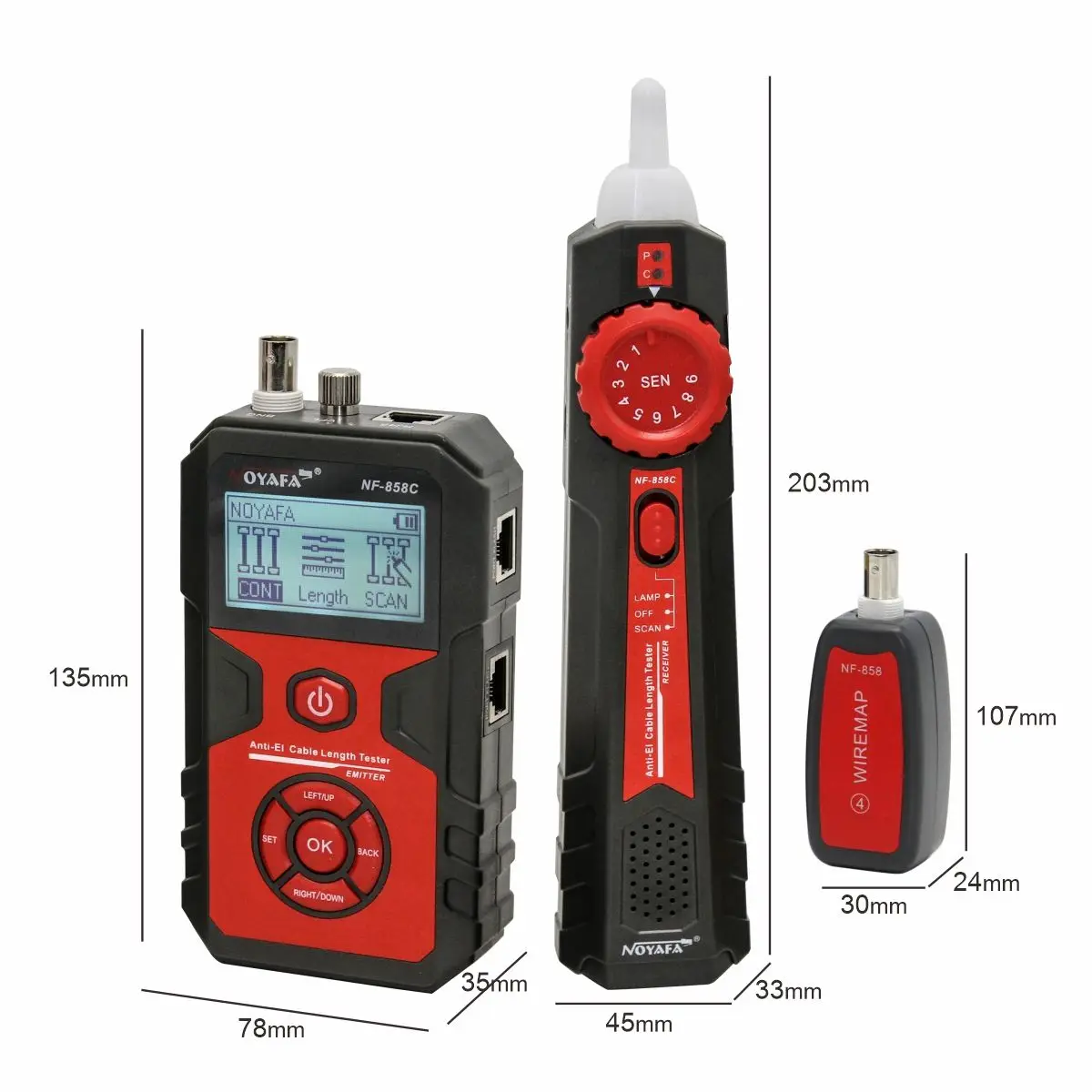 Usb Nf-858c Rechargeable Cable Tester Lan Coax Wire Length Measuring Visual Fault Locator