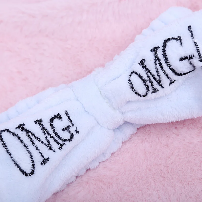 New OMG Letter Coral Fleece Wash Face Bow Hairbands For Women Girls Headbands Headwear Hair Bands Turban Hair Accessories