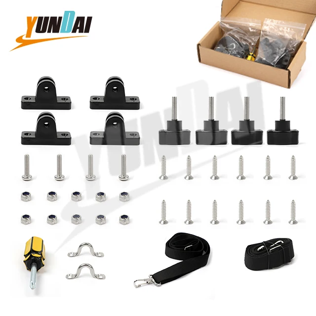 4 Bow Navy  600D Polyester Aluminum Boat Tent Top Cover with Rear Support Pole and Storage Boot Bimini Top for Boats