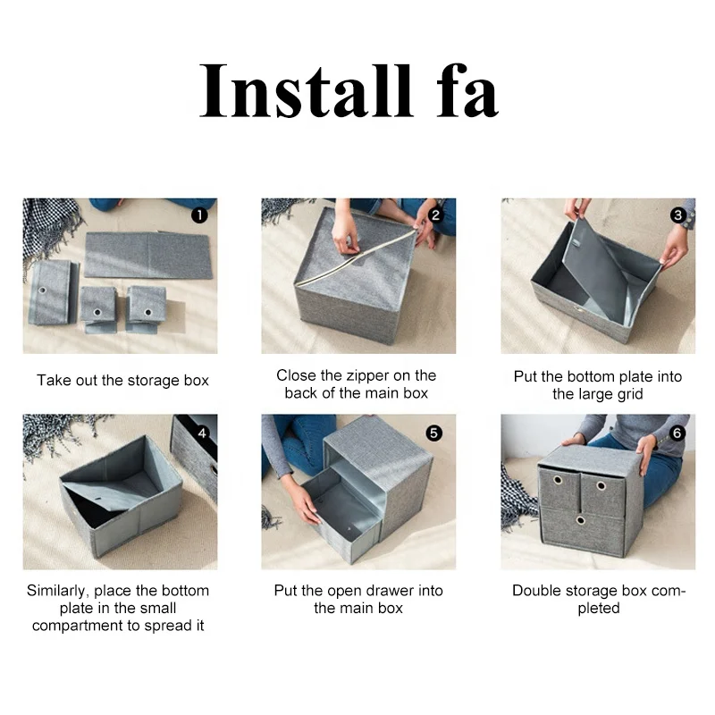 Home Toy Sock Clothing Fabric Covered Cardboard Storage Box Cubes 3 Layer Drawer Underwear Storage Box