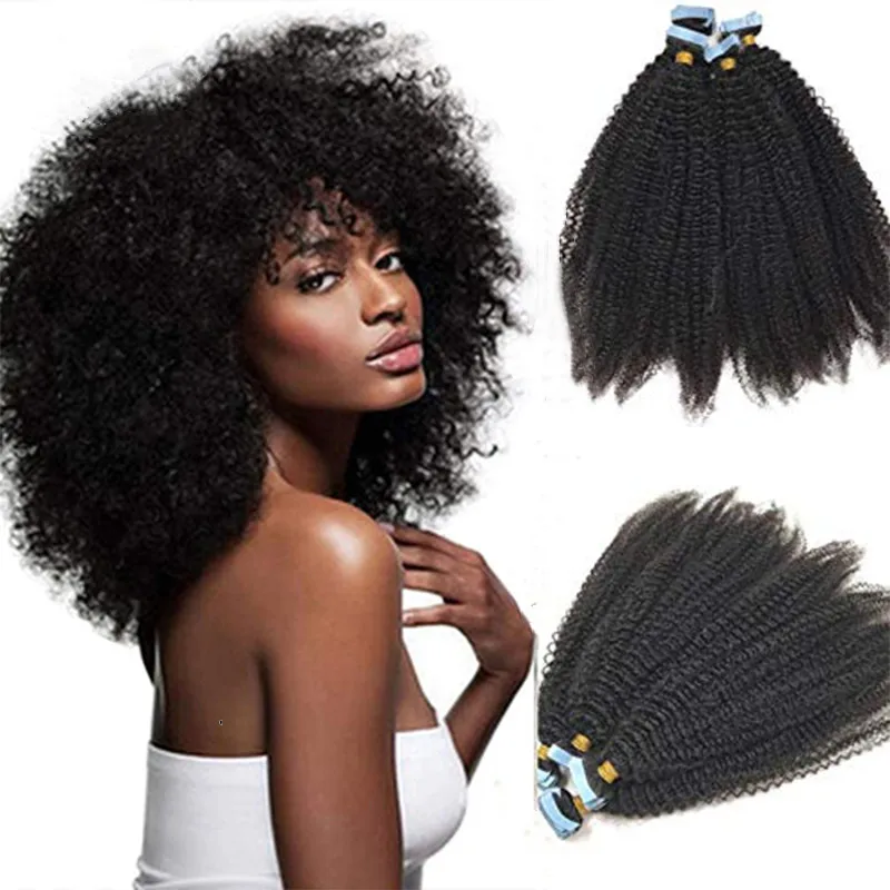 100% unprocessed raw human afro kinky curly tape in hair extensions,wholesale genius weft hair extensions with clips