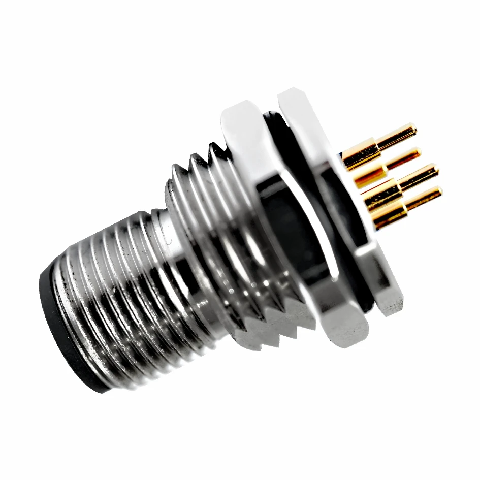 M12 Male Panel Mount PCB Type Front Fastened Nickel plating A B C D code Fix Screw locking type Circular connector