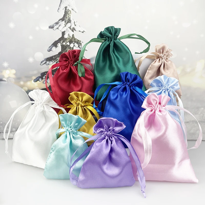 Hot Selling Custom Satin Hair Wig Extension Packing Pouches Jewelry Drawstring Bags Logo Gifts Silk Satin Bag