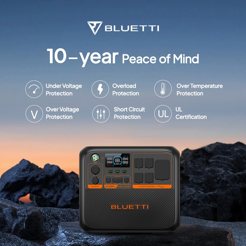 BLUETTI AC200PL Portable Power Station 2304Wh Rechargeable Emergency 2400 W Camping Solar Energy Generator Power Station