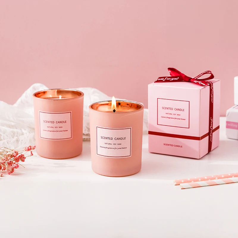 Electroplated Color Spray Glass Cup Aroma Candle Pink Gift Box  Holiday Candles Home Decoration Scented Candles