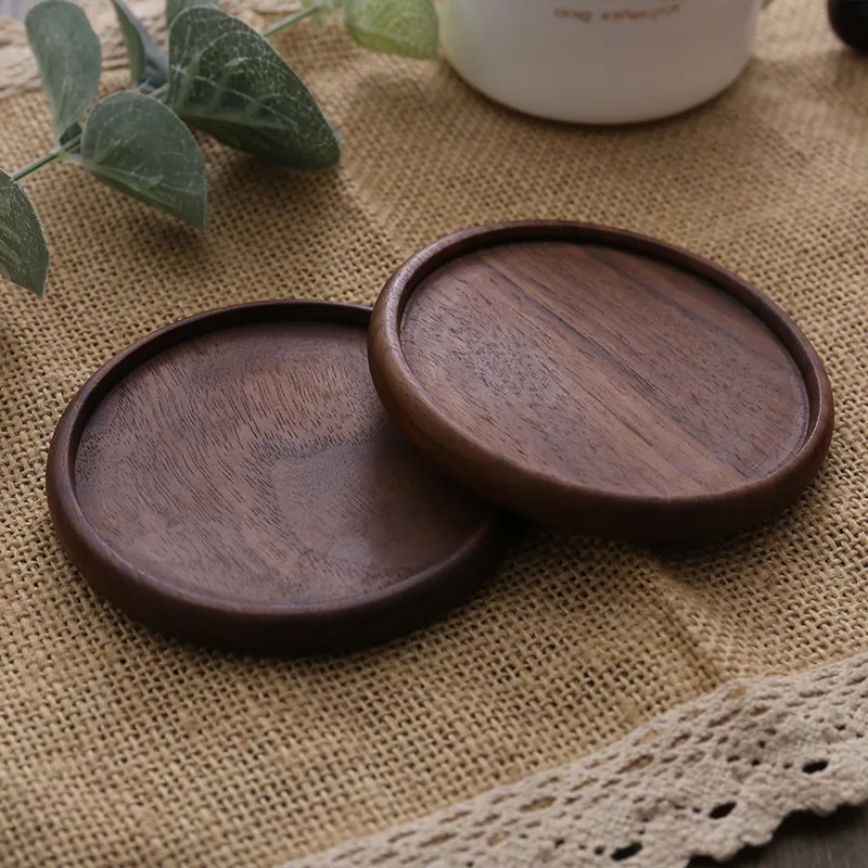 rustic unfinished 2022 natural tree 4 inch laser custom engraved acacia round wood beaded slice slate coasters with wood holder