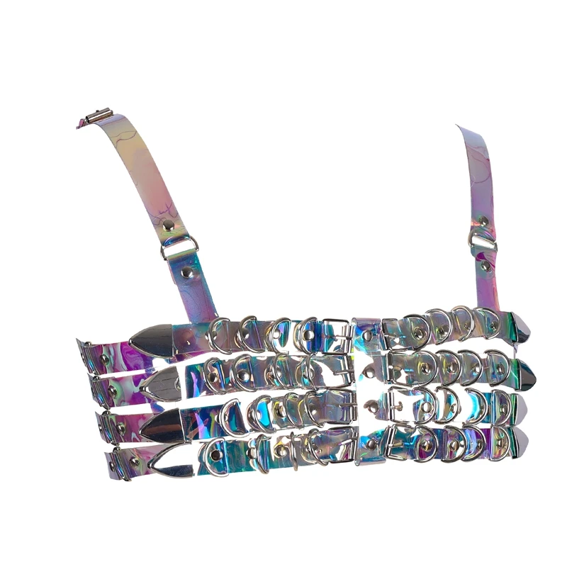 Women  Punk Leather Harness Blet Body Bondage Sexy Women Adjustable Leather Body Harness Chain Bra Top