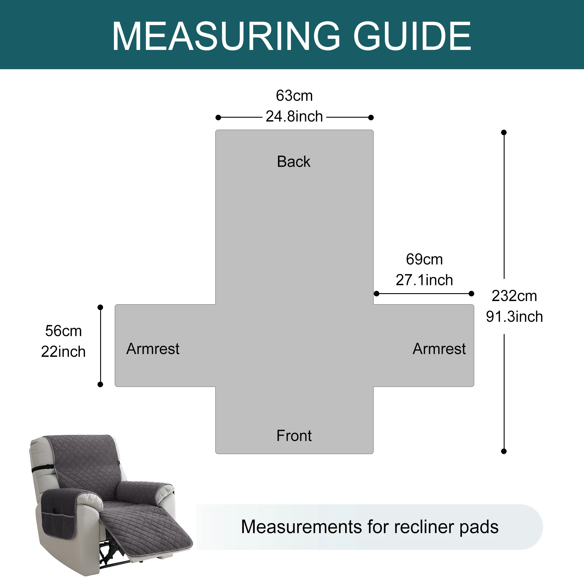 Recliner Chair Cover Velvet Armchairs Slipcovers Sofa Couch with Adjustable Strap and Pocket Furniture Protector for Living Room