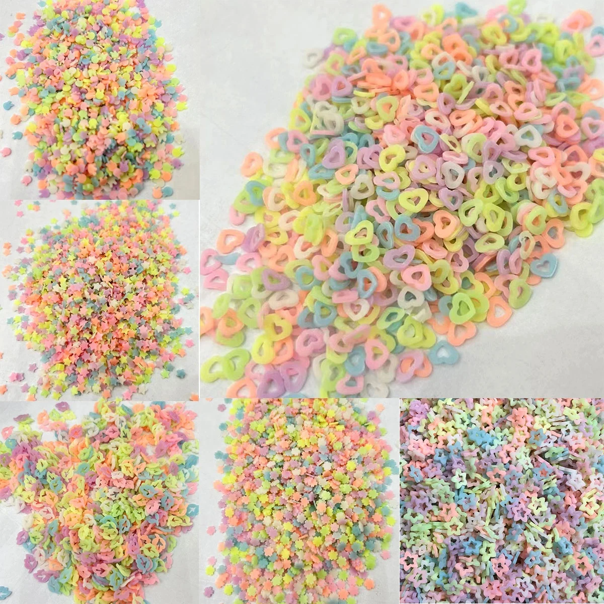 500g Glow Colorful Star Hollow Heart Leaf Polymer Clay Slices Sprinkles for DIY Crafts Filling Accessories
