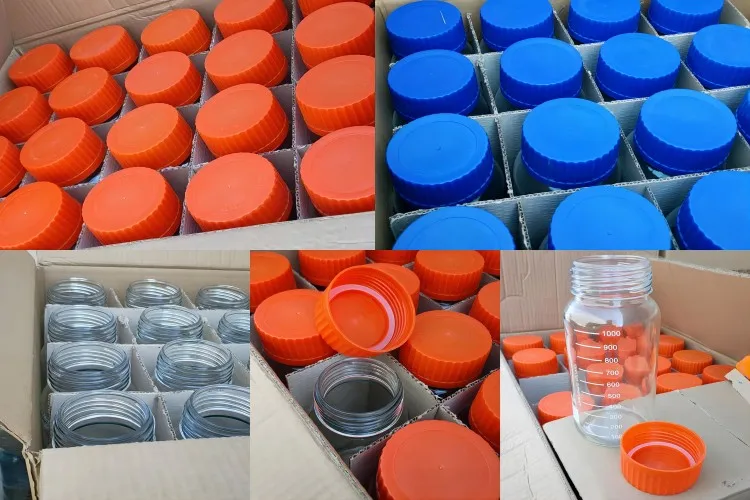 1000ML Wide Mouth Graduated Round Reagent Storage Lab Glass Bottle with GL80 Blue Polypropylene Screw Cap