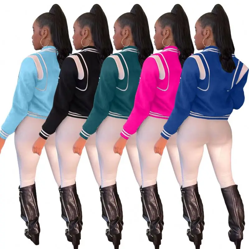 Fall Trendy Baseball Jacket For Women Double Thread Woman Jacket Short And Coat Casual Woven Sleeves Cropped Varsity Jacket