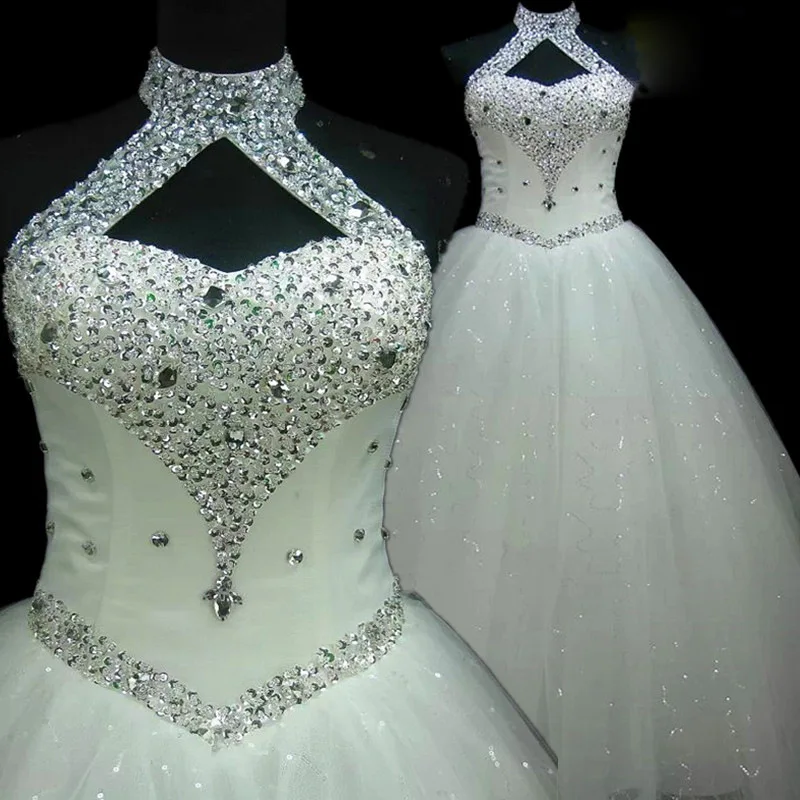 Luxury Rhinestone Heavy Beaded Wedding Gowns Handmade Crystal Ball Gown Arab Wedding Dress