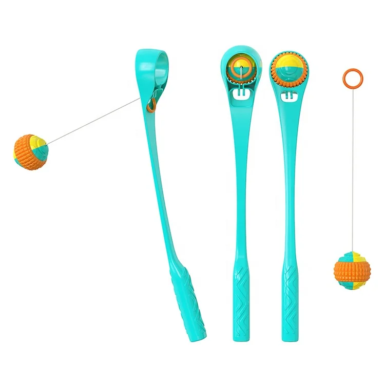 Pet Toys Dog Throwing Stick with Drawstring Ball Outdoor Training Pet Interactive Ball Launcher Toy