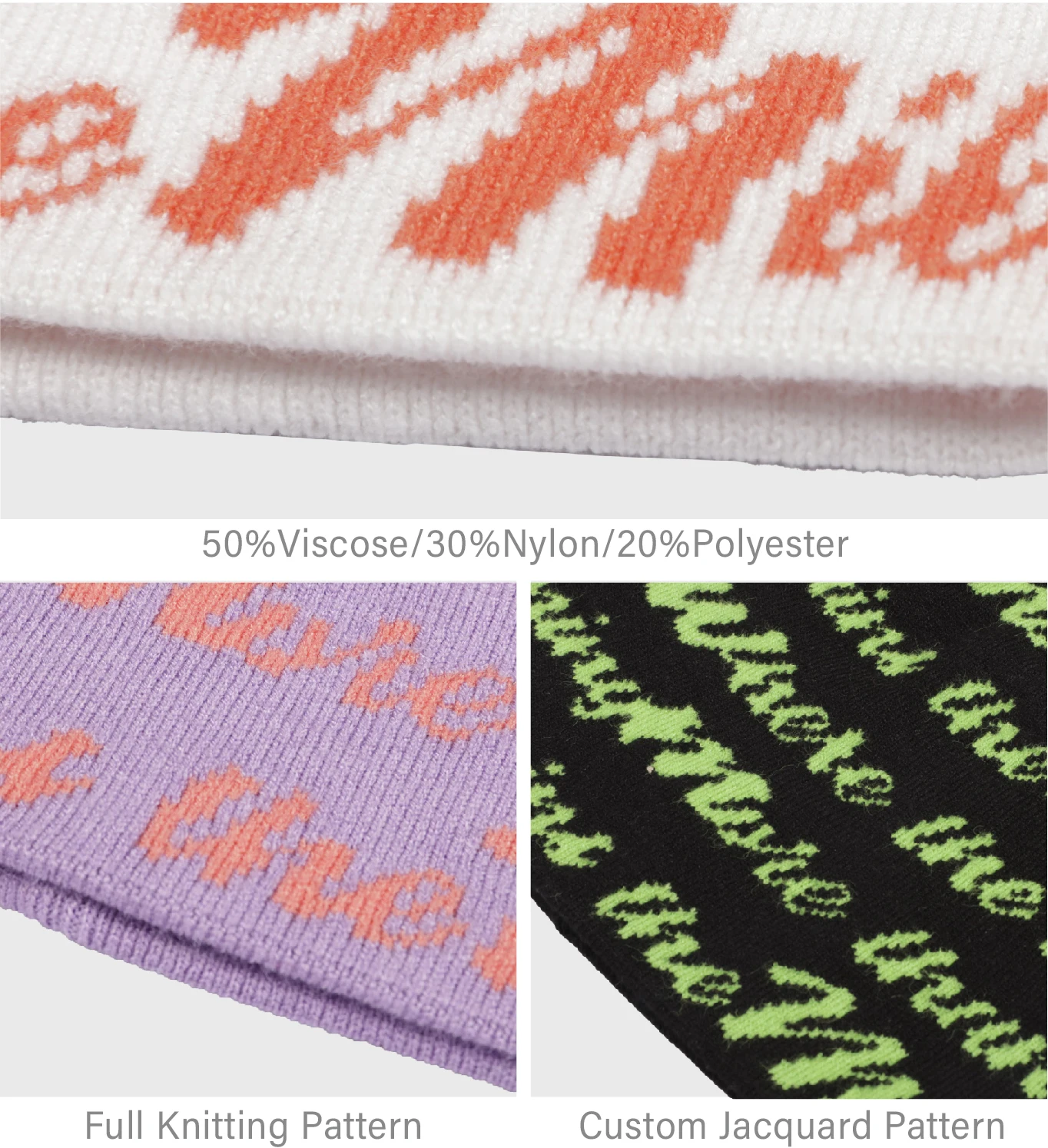 High quality customized beanies hats all over logo knitted jacquard winter hat skull beanie