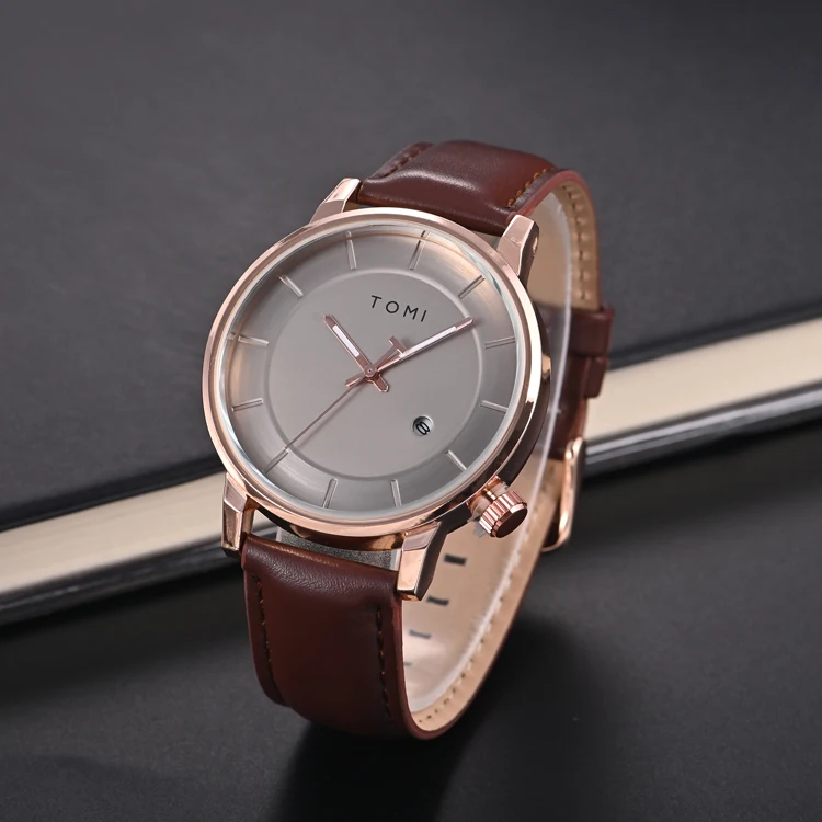 Customized High Quality Luxury Brand Leather Band Gents Quartz Watch Sample Surface HD Mirror Fashion Watch for Men