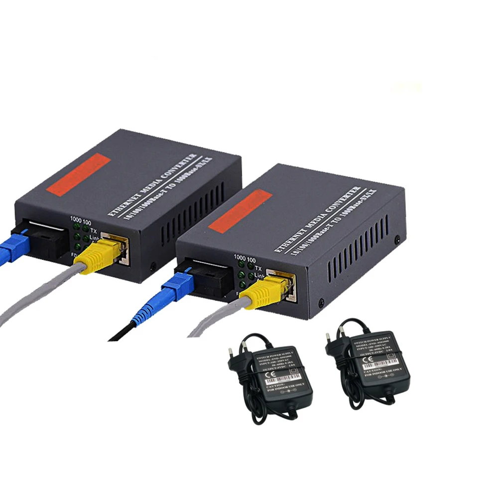 AB 20KM 10 100 1000M Gigabit Fiber Media Converter SC Optical Transceiver 1310 1550nm