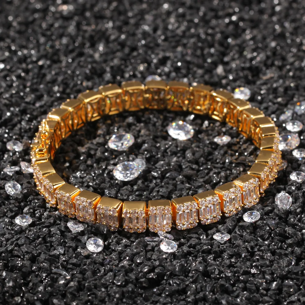 Hip Hop Jewelry Gold Plated Diamond Bracelet Iced Out Cubic Zircon Bracelet Jewelry Miami Baguette Bracelets Bangle For Women