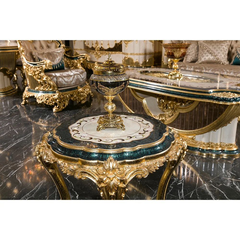 Turkish Luxury Antique Traditional Black Gold African Classical Baroque Royal Hand Carved Sofa Set Living Room Furniture Set