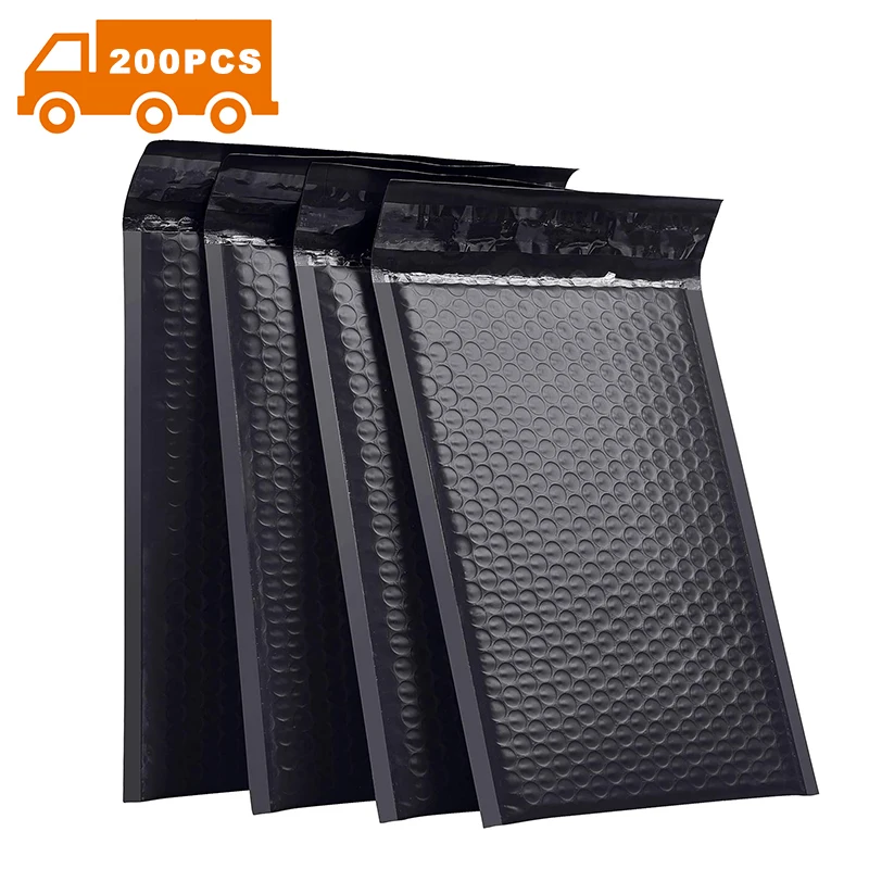 
[Free Shipping] 400 PCS Low MOQ Black Poly Mailing Bag Padded Envelopes Packaging Matte Black Bubble Mailer 
