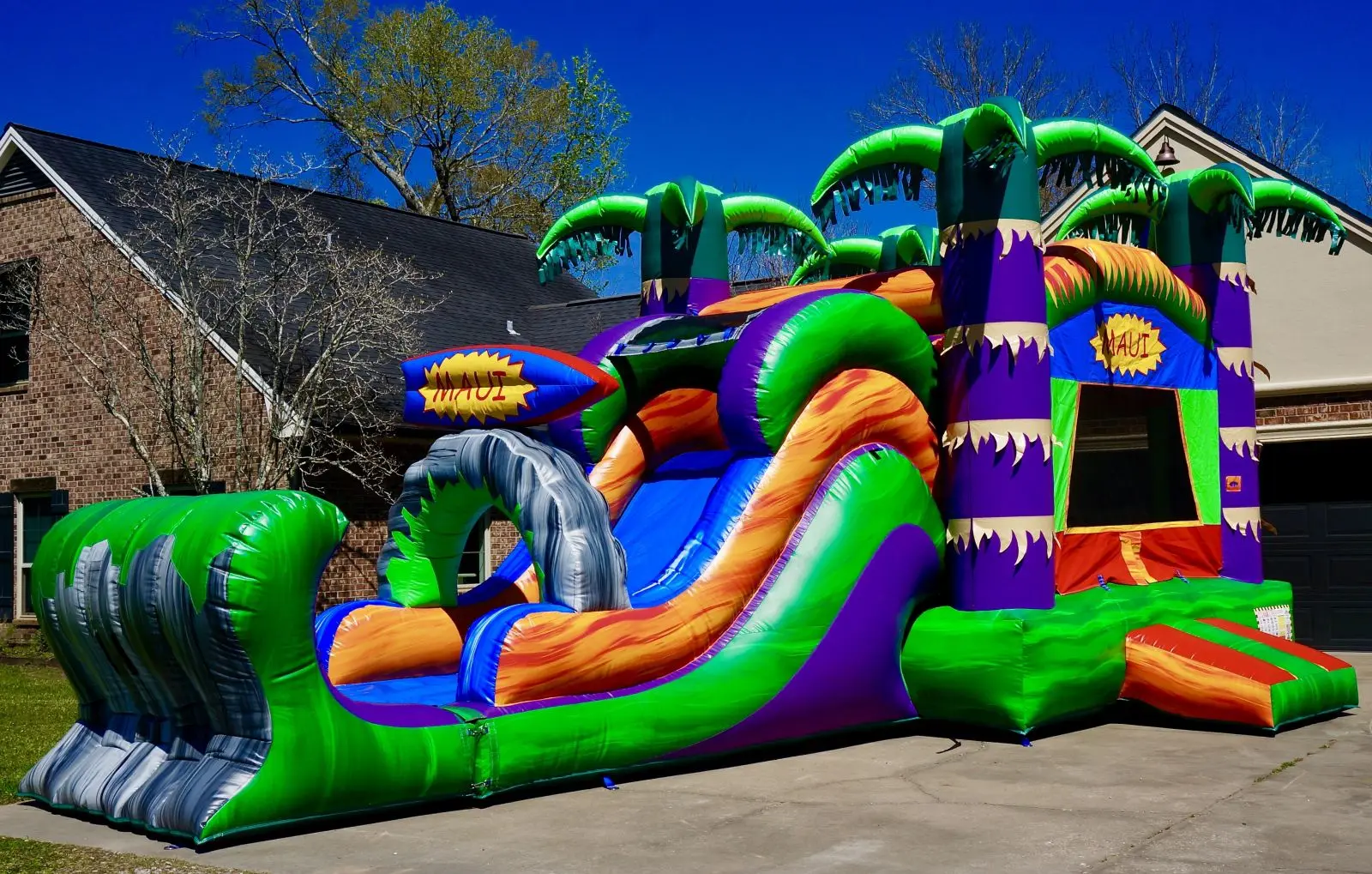 Commercial inflatable palm coconut tree house bouncer bouncy castle jumper bounce house combo with slide for  party  business