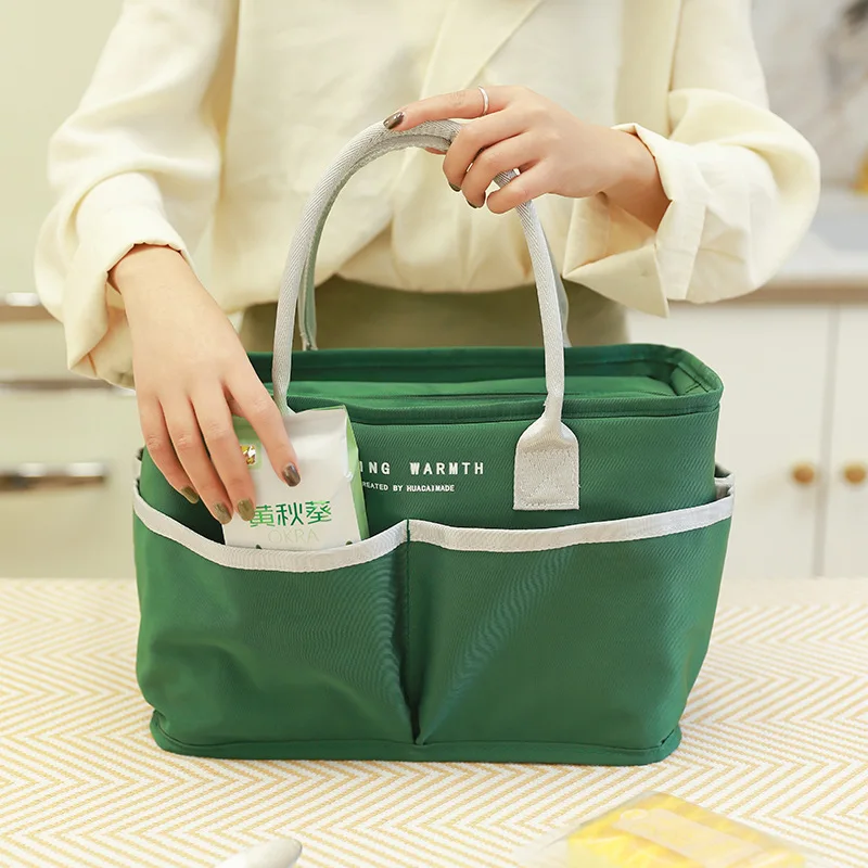 Wholesale Portable  Polyester Tote PEVA Large Capacity Thermal Insulated Lunch Cooler Bag With Handle For Lunch Picnic