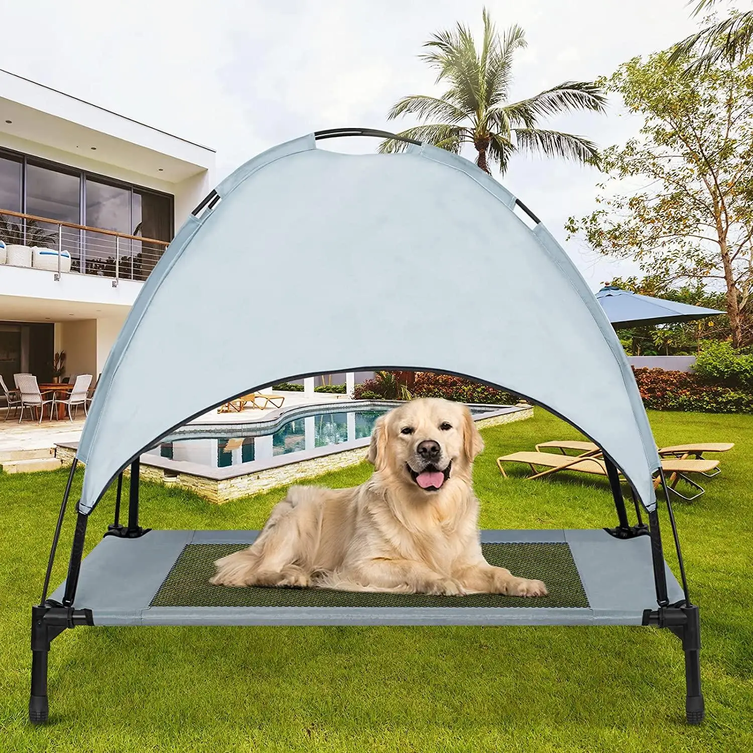 Outdoor Dog Cot Removable Canopy Elevated Dog Bed with Canopy Shade Portable Raised Pet Cot Cooling Bed Solid Bed Nest 500pcs