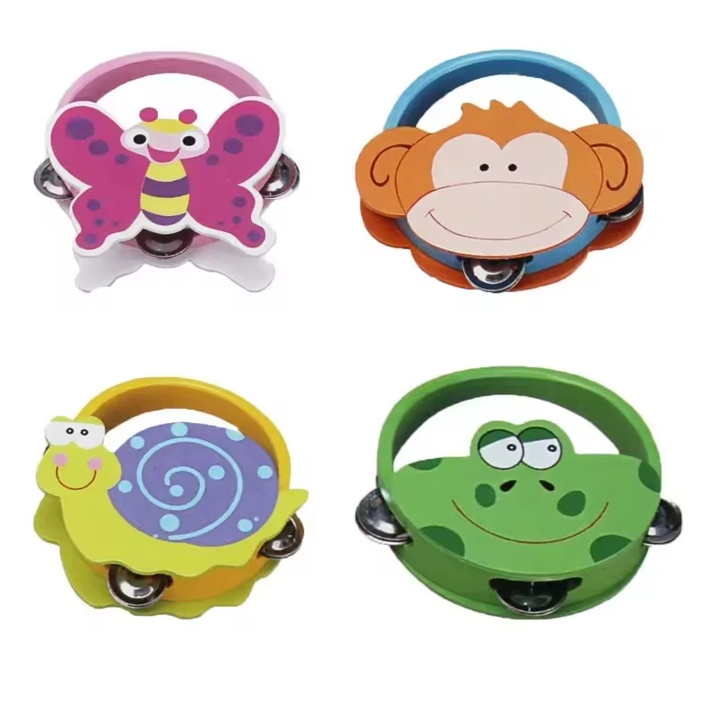 2023 Wholesale Animal Colorful Baby Wooden Musical Toy Tambourine