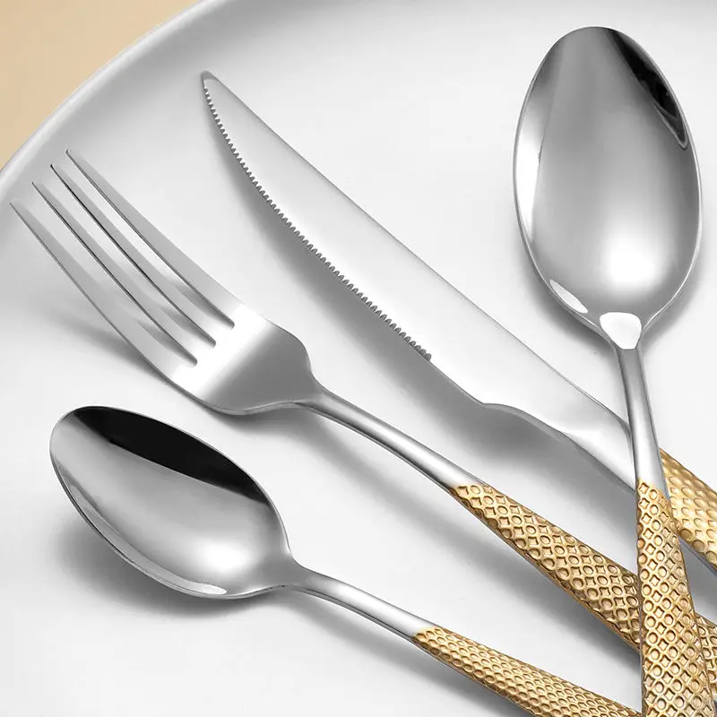 Luxury Besteck Montauk Metal Bulk Spoons Forks and Knife 304 Stainless Steel Silverware Cutlery Set for Wedding