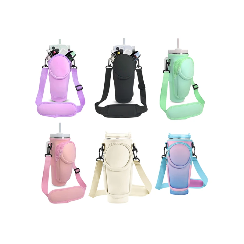 2024 water bottle sleeve bag New design 30oz neoprene water bottle carrier bag with phone pocket for st sta 40 oz tumbler