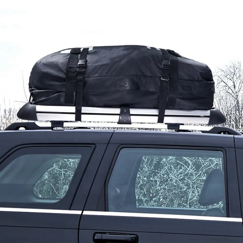 Ready To Ship Waterproof  PVC Forming Leather Black 15 Cube Capacity Car Roof Top Bag Cargo Carrier For Travels