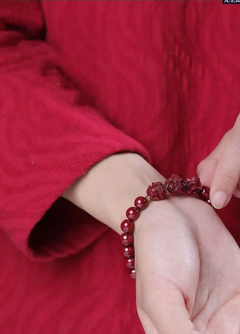 Natural Stone Bead Bracelet Man Buddha 12 Zodiac Signs Fengshui Bless 50% High Content Purple Gold Cinnabar Bracelets For Woman