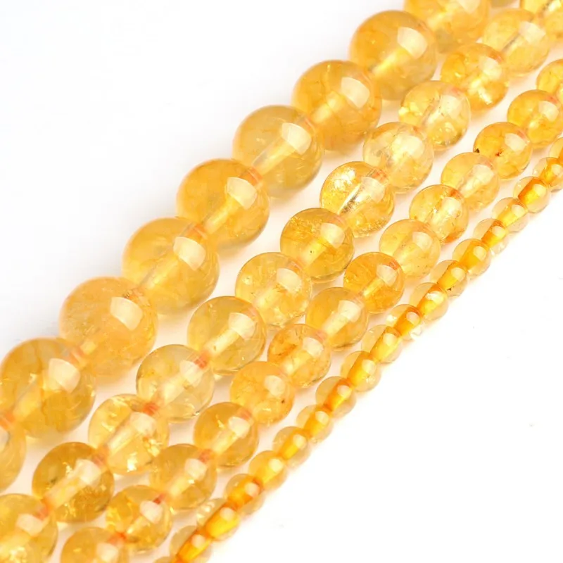Natural Round Loose Stone Beads 4/6/8/10mm Yellow Crystal Quartz Citrines Beads for Jewelry Making DIY