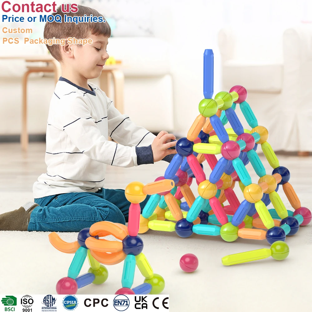 Wholesale OEM ODM Factory Colorful Montessori Magnetic Sticks And Balls Set Building Construction Block Educational Toy For Kids