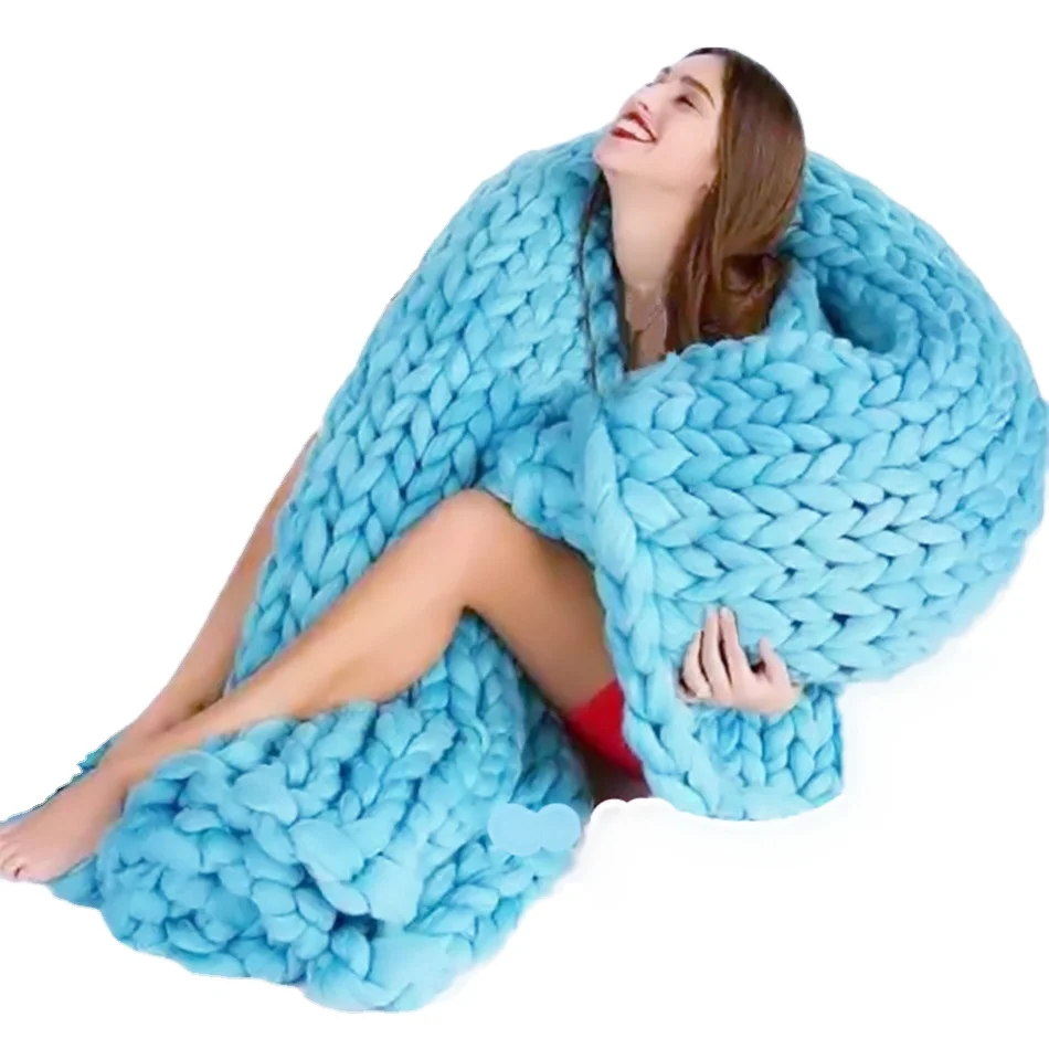 5 Color Super Soft Anti-Pilling Knitted Blanket Thick Line Photo Taking Props Plain Style Cobertor Used for Bed Sofa Plane