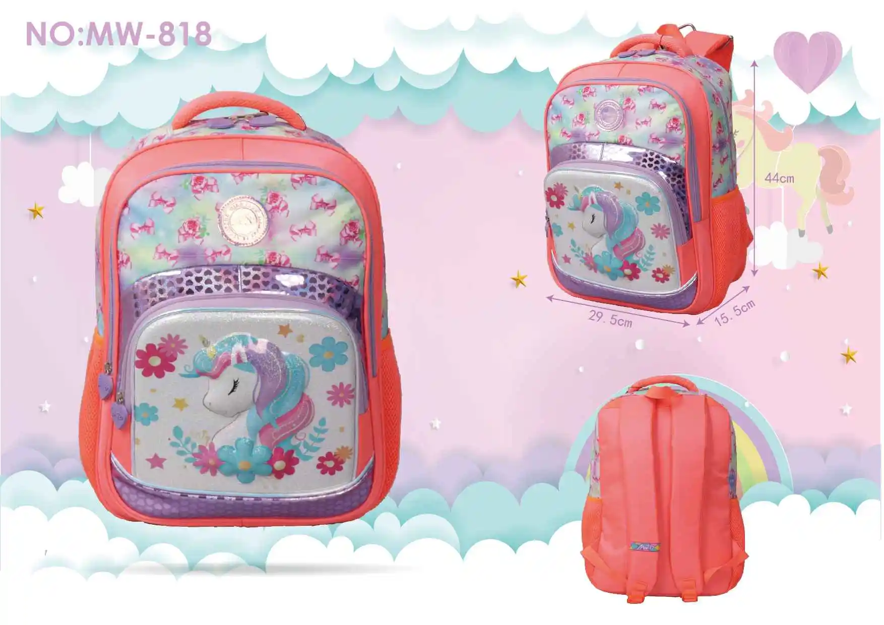 2020 Custom 3d Cartoon Unicorn Cute Girls and Boys Student Children Backpacks Sets Bagpack School Bag Kids with Lunch Bags