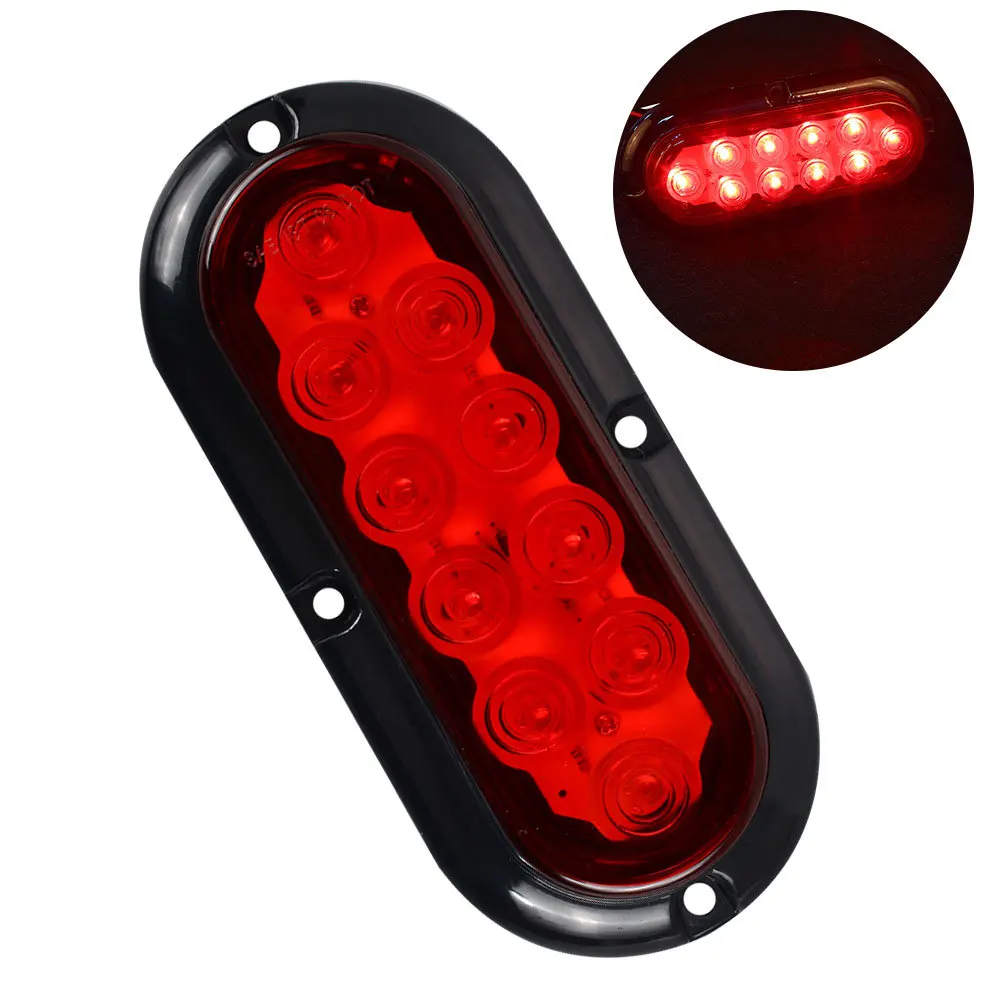 
Universal 6 inch 12V 10LED Truck Tail Light Rear Stop Brake Reverse Light Turn Signal Warning Lamp LED Oval Trailer light 