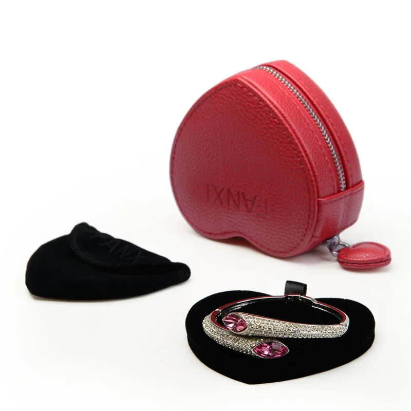 
PU Leather White Pink Red Color Jewelry Packaging Boxes Heart Shape Luxury Ring Box with Logo 