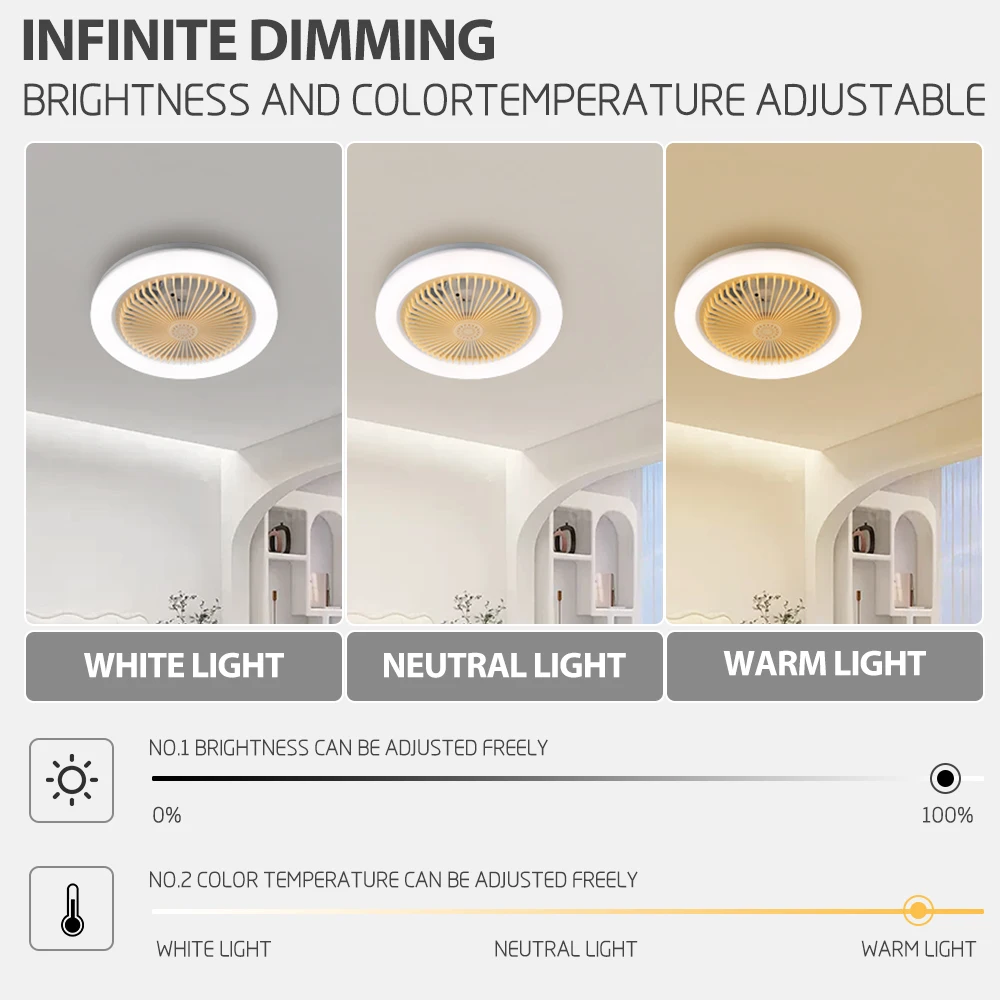 New AC110-265V 30W Indoor Ceiling Fan Light Wind Speed E27 Ceiling Remote Control Fans LED PC 80 with Light Adjustable 3 Color 3