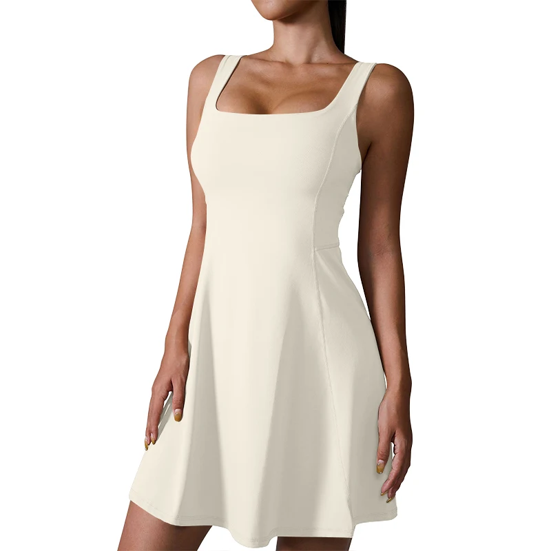 F2165 Sleeveless Built in Bra Shorts side Pockets exercise golf Workout Athletic Tennis Dress for women yoga activewear