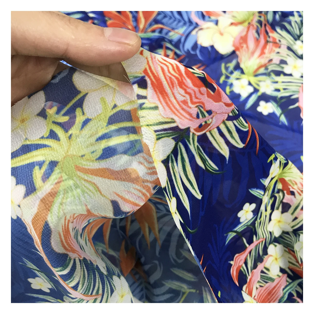 New fashion vibrant blue tropical floral pattern 75D dubai chiffon fabric sublimation printing for clothing