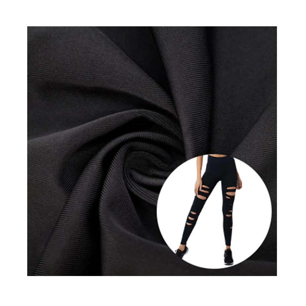 Горячая Распродажа, устойчивые повседневные платья, оптовая продажа, ткань, штаны для йоги, двусторонняя трикотажная черная пряжа, интерлок, нейлон, спандекс, ткань
