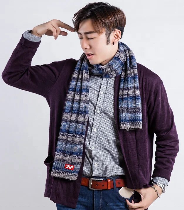 2023 зимний мужской холодный и теплый шерстяной шарф универсальный контрастный цвет двухслойный шарф