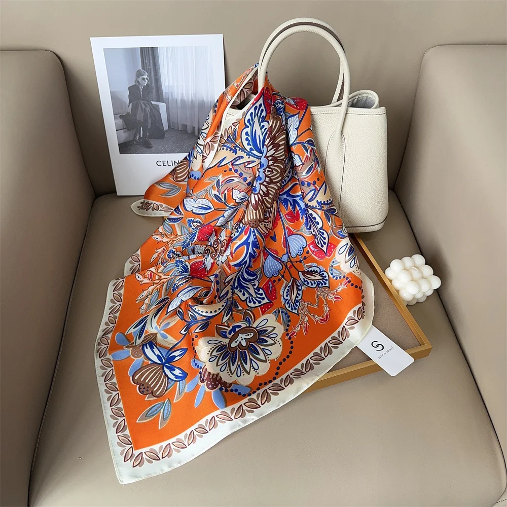 Manufacturer 2024 new luxury designer brand silk square scarf head wrap ladies letter printed pattern silk neck scarves bandanas