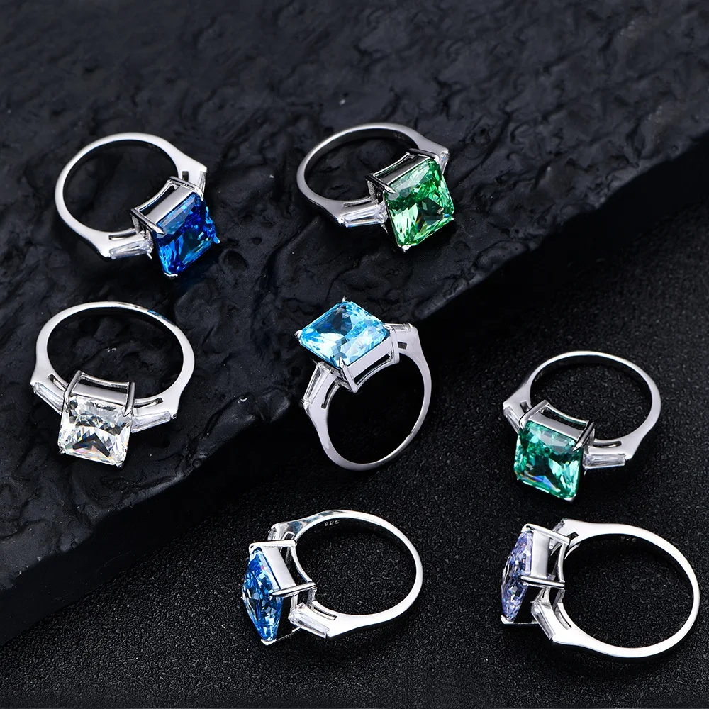 Wholesale Simulated High Carbon Diamond Iced Out Ring Pink Blue Topaz 8A Zircon Gold Plated Engagement 925 Sterling Silver Ring